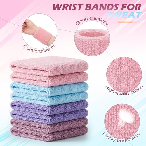 Image of WILLBOND 8 Pack Wrist Sweatbands Sports Wristbands Tennis Sweatbands Neon 80s Thick Cotton Gymnastics Sweat Band Athletic Football Soccer Sports Wristband for Men Women Party