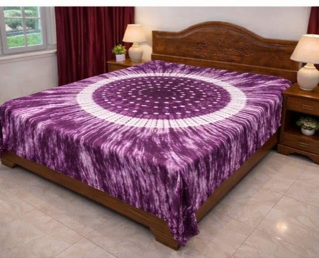 Purpal & White Tie Dye Cotton Double Bed Sheet with Circular Mandala Design 100% Cotton Without Pillow Cover-image-24