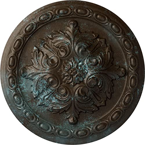 Ekena Millwork Acanthus Hand-Painted Ceiling Medallion, Bronze Blue Patina