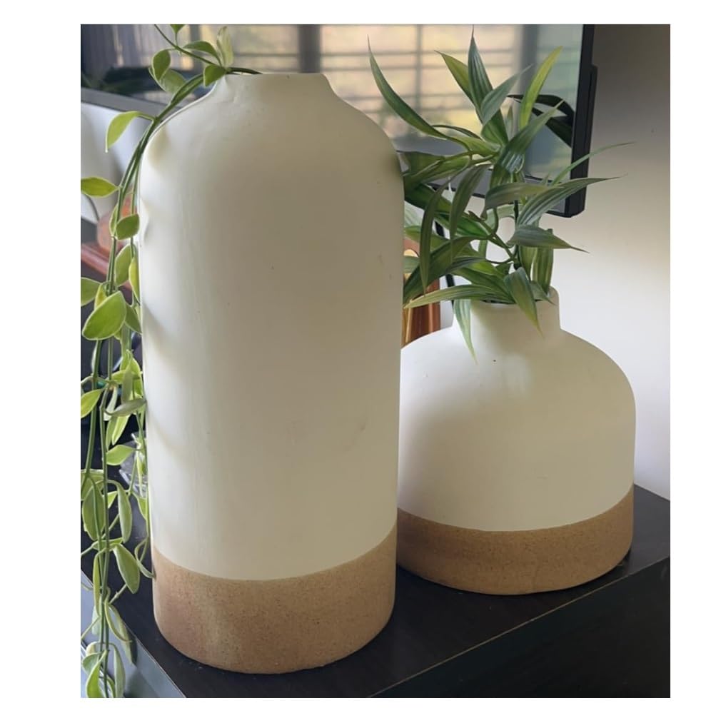 SPHINX Decorative Ceramic Vase, Flower Vase, Pampas Grass Vase, Vase for Money Plant Live Plants, Centrepiece for Home, Office, Gifts - (Bottle Two Tone Set of 2 (5.5 & 9 Inch))