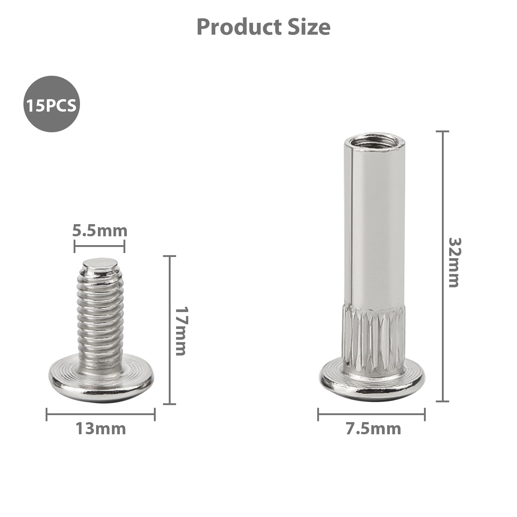 ANBOO 30 Piece Connection Screws - Furniture Connectors Cabinet Connector Set (15 x Screws + 15 x Sleeves) for 32-36 mm Wooden Panels - Image 2