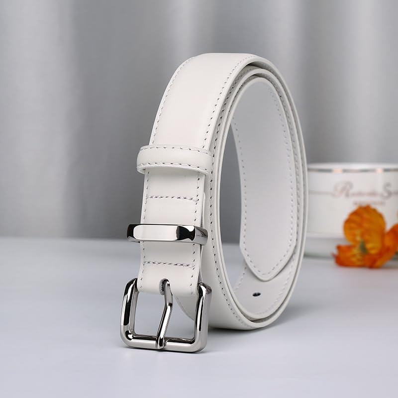 Women's Genuine Cow Leather Skinny Belt - 1.1" Stitched Waist Strap With Silver Buckle3