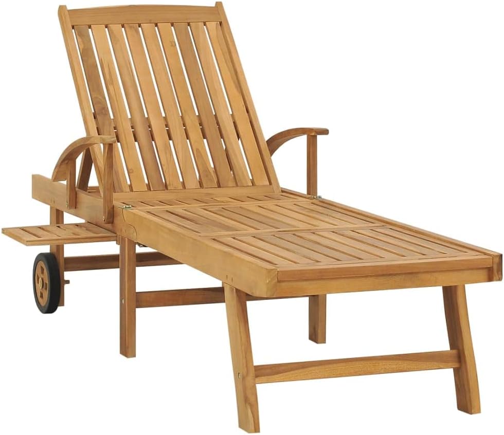 Sun Lounger with Table,Lawn Lounger,Gardens Furniture,Lounge Loungers,Pool Loungers,Deck Lounger,Party Chair,Napping Loungers,Adjustable Footrest in 4 Positions,for Lawn,Garden,Pool,Solid Teak Wood