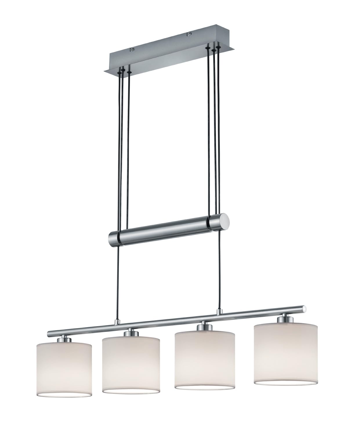 Trio Leuchten Jojo Pendelleuchte Garda, 305400401 Nickel matt, E14, Stoffschirm Weiß, 13.5 x 77 x 150 cm