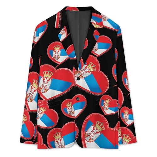 Serbia Flag Heart Men's Slim Suit Long-Sleeve Prom Tuxedo Classic Two Button Business Jacket3