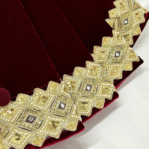 Starry Dynamo 60-Inch Venetian Gilded Velvet Christmas Tree Skirt with Gold Embellished Border, Foam-Padded, Button Closure, Burgundy by Starry Dynamo - Image 4