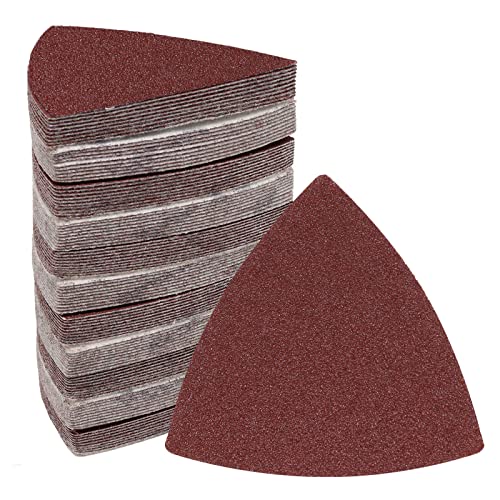 SWZHAI 120 Pcs Triangle Sanding Pads, 80 Grits Detail Sander Sandpaper Hook and Loop Sanding Sheet,3-1/8(80mm) Triangular Sandpaper for 3-1/8 Oscillating Multi Tool, No Holes