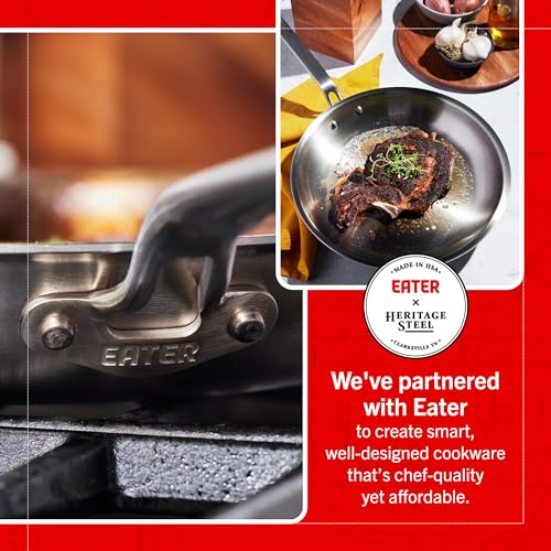 Heritage Steel x Eater 12 Inch Frying Pan | 5-Ply Fully Clad Stainless Steel | Stay Cool Handle Design | Induction Ready & Non-Toxic