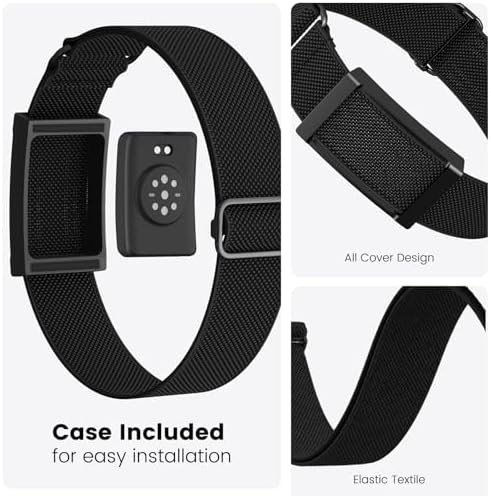 BlikWyt Elastic Bicep Band for Amazfit Helio, Flexible Arm & Ankle Strap with Integrated Protective Holder, Soft Breathable Adjustable Solo Loop for All-Day Wear (Black) - 2