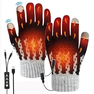 Guantes de calor USB para mujeres y hombres, guantes calientes para pantalla táctil para invierno Tejer, guantes de calor de 3 niveles de temperatura, guantes de calor para invierno frío, Negro ,