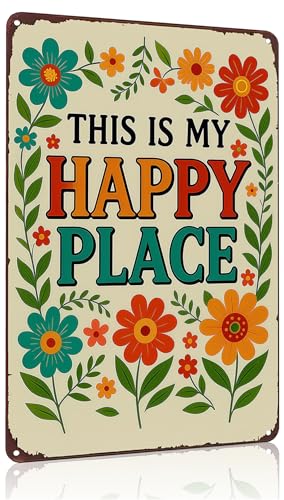 Funnysign Garden Gifts This Is My Happy Place Vintage Tin Sign for Home Garden Patio Yard Decor 8 X 12 Inch(3981)