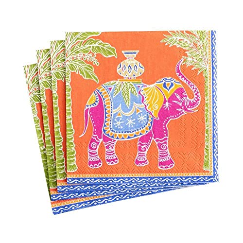 Caspari Royal Elephant Paper Cocktail Napkins in Orange, Pack of 20