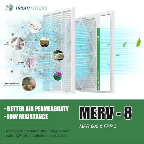 Image of TRIGHTFILTERS 20x25x1 Air Filter 4 Pack, MERV 8 Pleated HVAC Furnace Filter | Air Conditioner Filter Replacement Dust Defense Furnace AC Protection Durable Lightweight