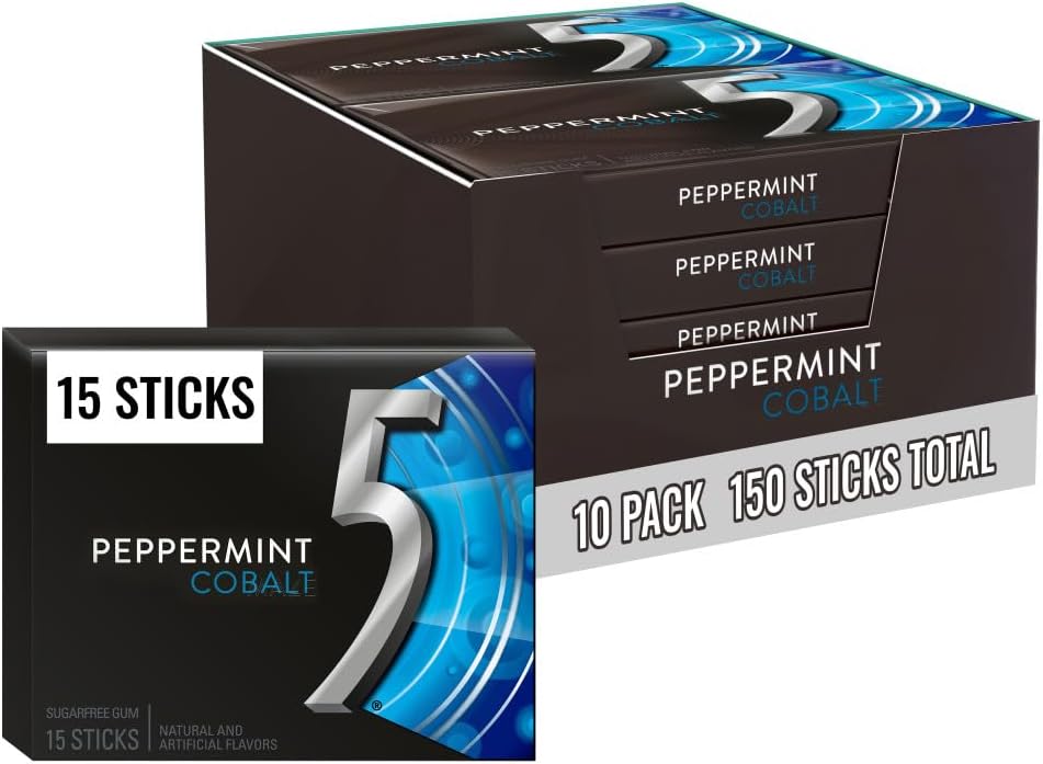 Wrigleys 5 Gum Cobalt Peppermint Flavoured Sugarfree Chewing Gum 15 Stick Pack Box Of 10 Packs