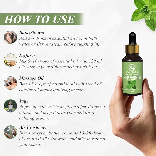 Image of Peppermint Essential Oil for Hair Growth, Skin & Headache Relief - 100% Pure, Natural & Undiluted Peppermint Oil for Diffuser, Cooling Massage & Mice Repellent - 30ml