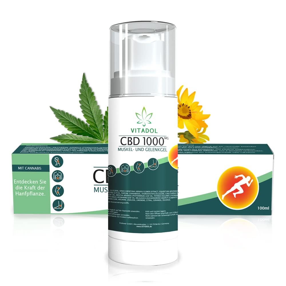 Vitadol CBD Gel mit 1.000 mg CBD HOCHDOSIERT - Cannabis Sport Creme für Muskel und Gelenke (Arnika, Schachtelhalm, Pfefferminze)
