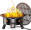 Amada Propane Fire Pit 24 Inch, Portable Gas Fire Pit with Grill Grate, Folding Legs, Propane Tank Holder, Cover & Carry Kit for Outdoor, Camping, Patio, 58,000 BTU