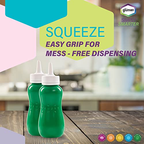 Image of Gluman Squeezy 750 ml Sauce Bottle (Set of 2) for Clean & Mess-free Dispensing | 100% Food Grade | Dishwasher Safe | Freezer Safe | Ergonomically Designed | Reusable (Green)