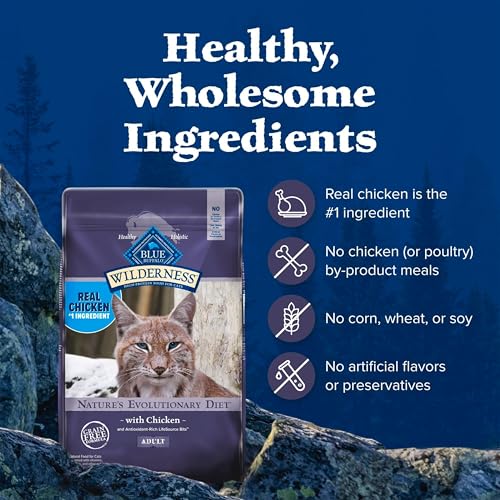 Blue Buffalo Wilderness Natural Adult Dry Cat Food, High-Protein and Grain-Free Diet, Supports Healthy Muscle Development and a Healthy Immune System, Chicken, 12-lb. Bag