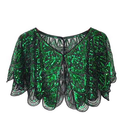 ikasus Women's 1920s Flapper Shawl, Sequin Beaded Shawls and Wraps for Evening Dresses, Party, Wedding, Formal,Black Green
