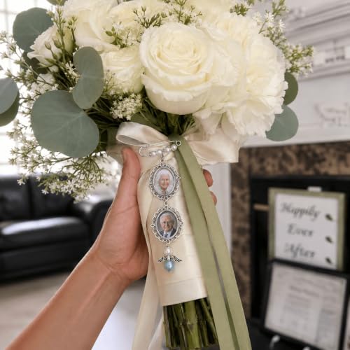 Image of MIXJOY Something Blue Gift for Bride, Wedding Day Bridal Blue Pearl Angel Wings Bouquet Garter Charm for Bride to Be