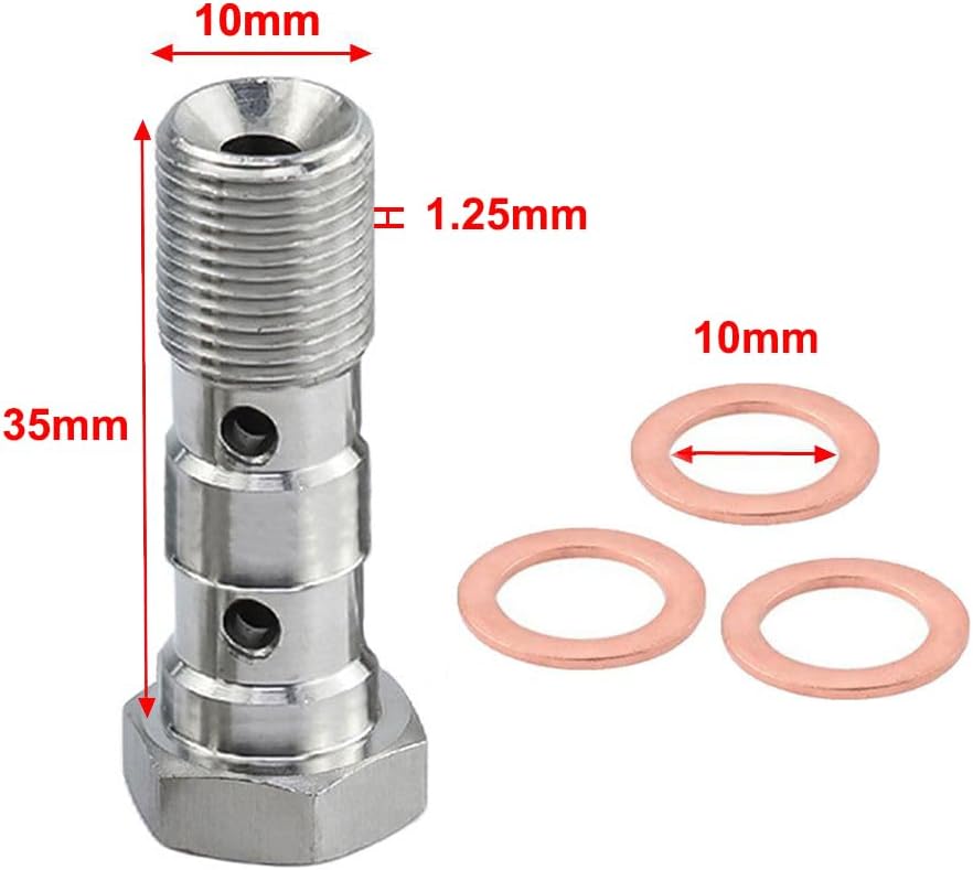 Motorcycle Brake Master Cylinder M10 x 1.25mm Double Diagonal Banjo Bolt Compatible with Honda Yamaha Kawasaki Suzuki