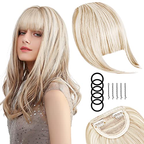 Pwsap Clip in Bangs Hair Extensions, Full Neat Bangs Fringe, Curly Synthetic for Girls/Women, Fashion Blonde