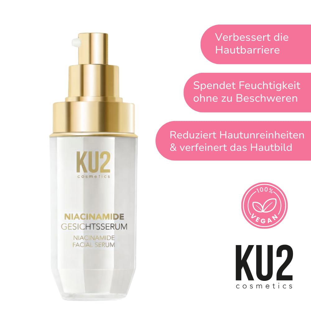 KU2 Cosmetics Niacinamide Serum Gesicht, 30 ml | Gegen Unreinheiten & große Poren, Ausgleichender Teint, Gesichtsserum gegen fettige & unreine Haut