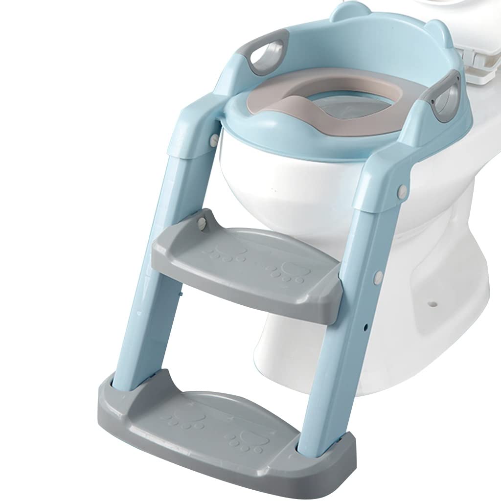 Toilettensitz Mit Treppe Verstellbare Höhe Toilettentrainer, Leichter Und Faltbarer Töpfchenstuhl Für Jungen Und Mädchen, Belastbar 50kg (Color : Blue, Size : 42 * 39.6 * 29.9cm)