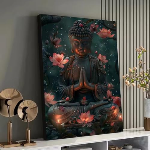 Bouddha art mural en toile grand format pour créer un salon zen et relaxant