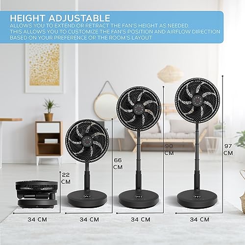 Air Pro 13" Pedestal Fan With Remote Control - Oscillating & Portable Foldable Fan - Height Adjustable Cooling Fan - LED Display - 12 Speed Turbo - Quiet Air Circulation for Bedroom, Homes & Office - Image 3