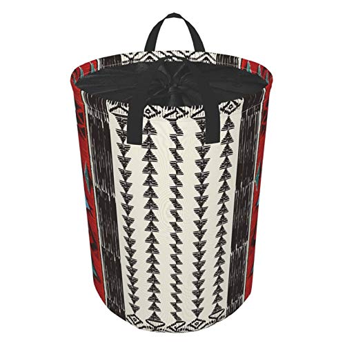 Large Round Storage Basket With Handles,Orange Tribal Aztec Geometric Ornamental Style Native American Indian,Waterproof Coating Organizer Bin Laundry Hamper For Nursery Clothes Toys 21.5"X 16.5" #TOP2