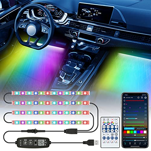 Bilivry LED Voiture Interieur, 48 Pièces Neon Couleurs RGB 5v Éclairage Intérieur pour Auto Port USB, Éclairage Étanche Application De Musique Colorée Contrôlable, Accessoire De Décoration Intérieure