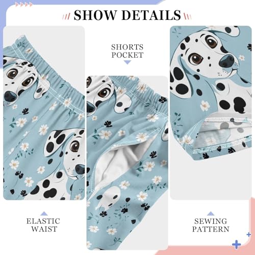 Boys' Pants Cute Dalmatian Dog Flower Blue Long Bottoms Jogger Pants Elastic Waist Trousers with Pockets S-XL4
