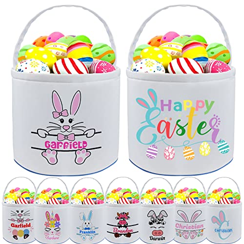 Personalized Easter Basket with Name Handle,Custom Easter Baskets Bags for Kids Boys Girls Candy Eggs