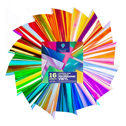 Bright Idea Supplies Permanent Holographic Vinyl Sheets - 16 Pack 12x12 | Holographic Adhesive Vinyl Sheets, Assorted Colors | Vinyl Bundle Pack for Crafters - Vinyl for Cricut and Silhouette