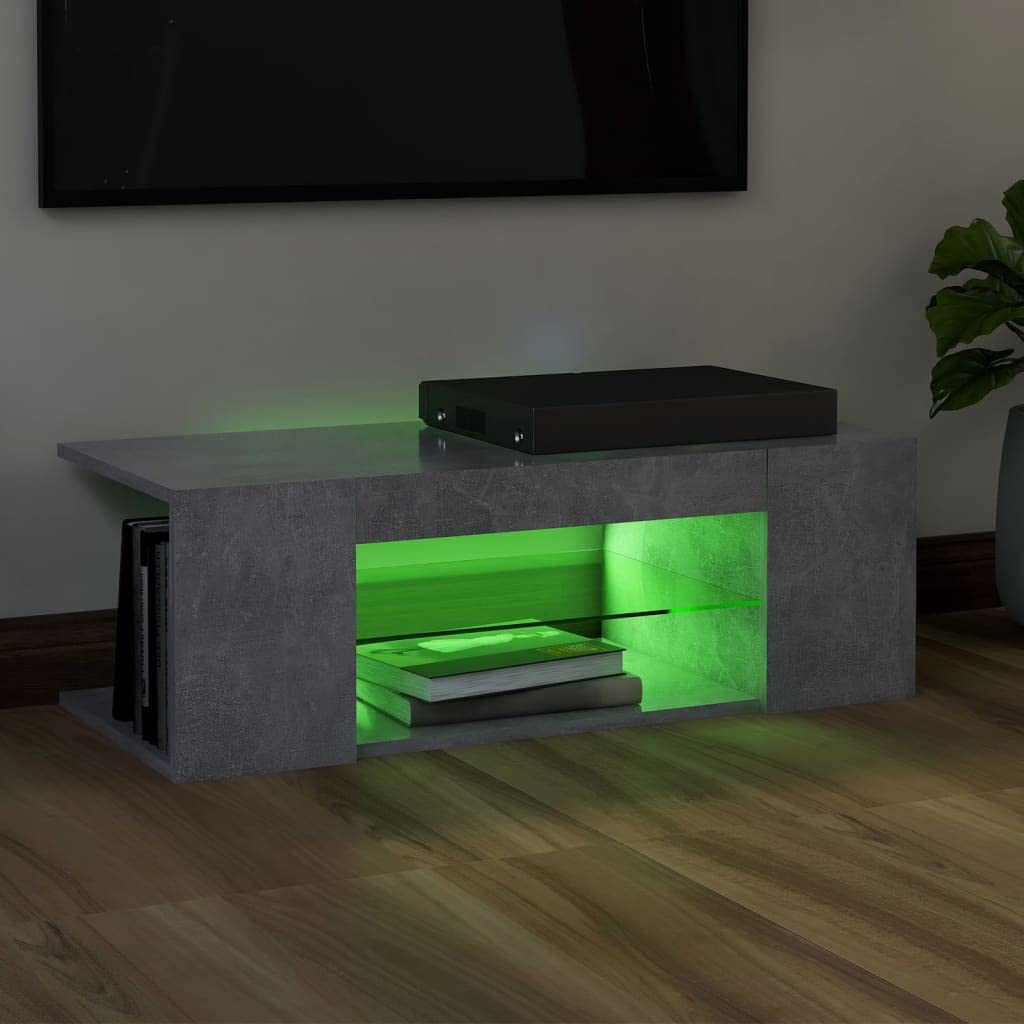 KOIECETA TV Schrank mit LED-Leuchten Lowboard Fernsehschrank Fernsehtisch Sideboard HiFi-Schrank TV Möbel Tisch Board (Betongrau, 90x39x30cm)