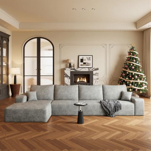 Image of Boneless Couch, Modular Sectional Couches for Living Room, U-Shaped Cloud Couch Sofa with Deep Seat, Fluffy Corduroy Upholstered Corner Sofa