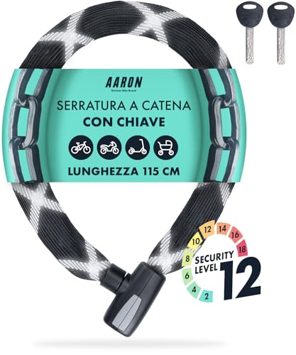 Uso pratico - Con una lunghezza di 110 cm, il lucchetto a combinazione è versatile. È possibile utilizzarlo per bloccare in modo sicuro la bicicletta, l'e-scooter, lo scooter e persino la moto con il lucchetto a catena.