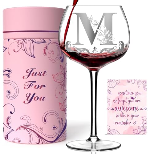 Personalized Monogram Gifts for Women - Customized Initial A-Z Wine Glass Unique Birthday Gifts for Women Mom Wife Sister Daughter Friend (Letter M)