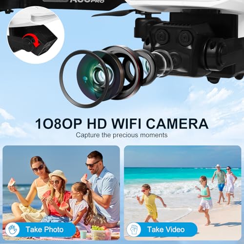 Drohne mit Kamera 1080P HD für Kinder, RC Drone mit 2 Akku, Faltbar Quadcopter mit FPV WiFi Übertragung Schwerkraft Sensor, 3D Flip Mode, Ein-Tasten-Start/Landung, Höhenhaltemodus (Weiß) – Bild 3