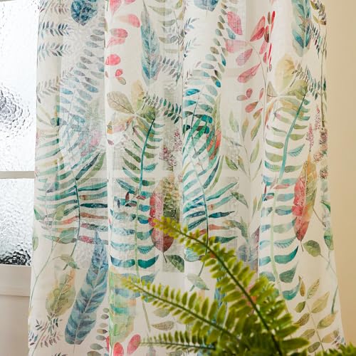 Image of Story@Home Long Door Curtains 9 Feet Long Set of 1 | Leaf Printed | Semi Transparent Curtain | Net Curtains | Sheer Curtain for Living Room | (118 X 275 Cm, White & Green) | Perfect for Home Decor