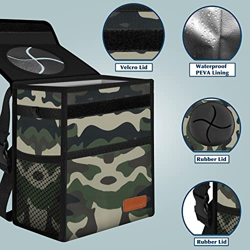 Image of Car Trash Can Leak Proof Car Trash Bag Waterproof Car Garbage Can with Lid for SUV Front Seat Multipurpose Car Hanging for Headrest Collapsible and Portable with Storage Mesh Pocket- Camouflage