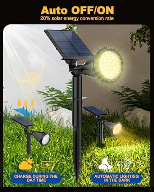 Solar Spot Lights Outdoor, 4 Pack Outdoor Solar Lights for Yard, 4 Lighting Mode Solar Landscape Spotlights with Auto On/Off, 2-in-1 Waterproof Wall Lights for Garden, Walkway (Warm White)