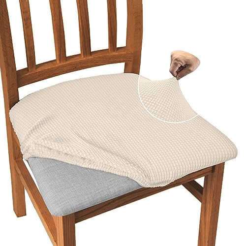 Granbest Juego de 6 fundas de asiento de silla de comedor de tela jacquard, de alta elasticidad, protector de asiento antipolvo para comedor, cocina (beige, juego de 6)