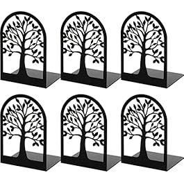 Happyhapi Book Ends, Metal Book Ends to Hold Books, Tree Decorative Bookends for Shelves, Black Book Stopper Bookend for Heavy Books, Book Holder for Shelf Home Office, 6.8 x 4.7 x 3.5(3 Pair/6 Pcs)