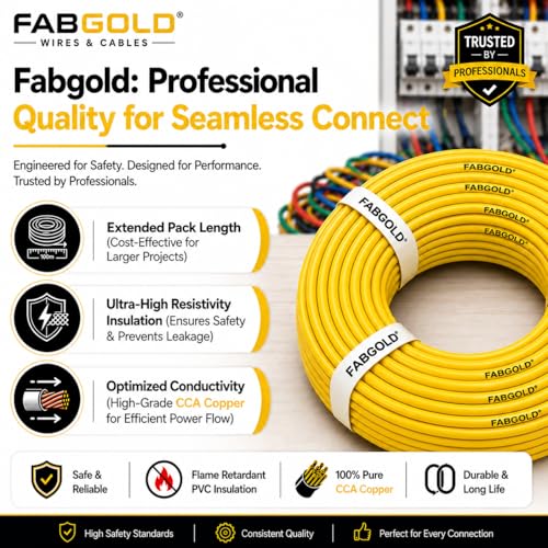 Image of 1.5 sqmm Single Core Copper Electrical Wire, 90 Meter (Yellow) | Heat Resistant & Flame Retardant (FR) | Lead-Free LSH House Wire for Home & Industrial Use