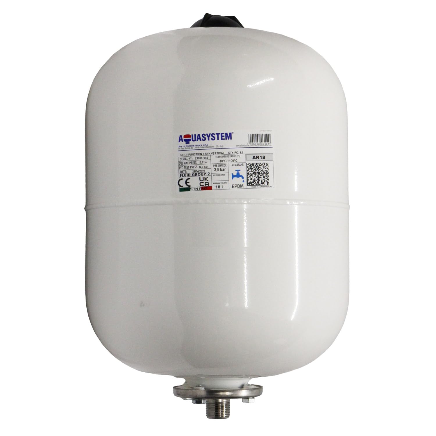 Unvented Components Europe Men's White Reliance Ar18 – Aquasystem 18 Litre 3.5 Bar Potable Expansion Vessel Xves 050 051