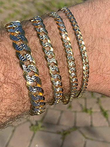 HarlemBling Mens Or Ladies Cuban Link Bracelet - 14k Yellow Gold & Solid 925 Sterling Silver Two Tone Diamond Cut - 5mm 6mm 8mm 10mm - 7-9" - Made In Italy Miami Cuban Bracelet3