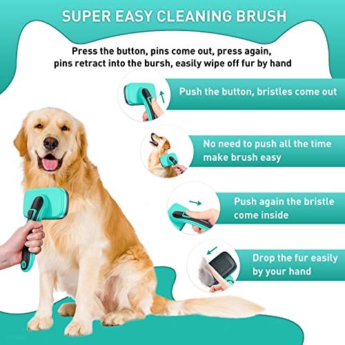 Dogs & Cats Self-Cleaning Slicker Brush For Shedding Long Short Haired, Safe Painless Bristles Removes Loose Undercoat, Tangled For All Size Pet, Grooming Set With Free Comb & Nail Clippers Included #TOP2